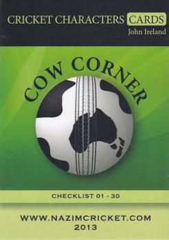 2013 Cow Corner Cricket Character Cards #50 Checklist 01 - 30 Front