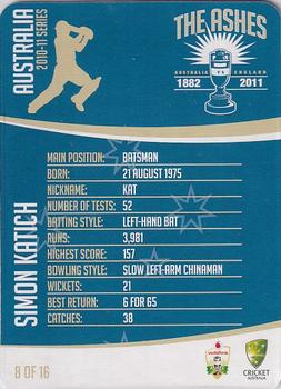 2010-11 Cricket Australia Ashes Mini Bat Player Card Collection #8 Simon Katich Back