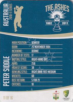 2010-11 Cricket Australia Ashes Mini Bat Player Card Collection #11 Peter Siddle Back
