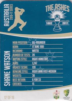 2010-11 Cricket Australia Ashes Mini Bat Player Card Collection #12 Shane Watson Back