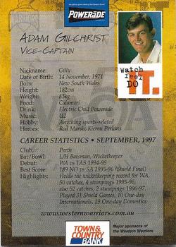 1997-98 Town & Country Bank Western Warriors; 50 Years of Sheffield Shield Cricket #NNO Adam Gilchrist Back