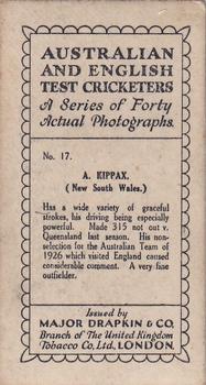 1928 Major Drapkin & Co. Australian and English Test Cricketers #17 Alan Kippax Back