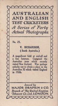 1928 Major Drapkin & Co. Australian and English Test Cricketers #25 Victor Richardson Back