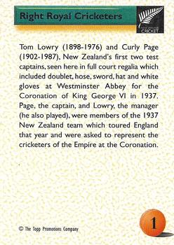 1995 The Topp Promotions Co. Centenary of New Zealand Cricket #1 Thomas Lowry / Curly Page Back