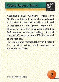 1995 The Topp Promotions Co. Centenary of New Zealand Cricket #2 Paul Whitelaw / Bill Carson Back