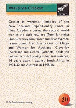 1995 The Topp Promotions Co. Centenary of New Zealand Cricket #20 Wartime Cricket Back