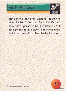 1995 The Topp Promotions Co. Centenary of New Zealand Cricket #21 First Almanack Back