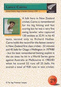 1995 The Topp Promotions Co. Centenary of New Zealand Cricket #29 Lance Cairns Back