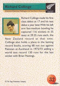 1995 The Topp Promotions Co. Centenary of New Zealand Cricket #32 Richard Collinge Back