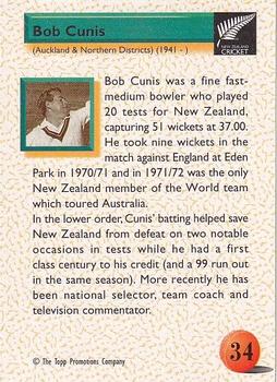 1995 The Topp Promotions Co. Centenary of New Zealand Cricket #34 Bob Cunis Back