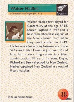 1995 The Topp Promotions Co. Centenary of New Zealand Cricket #38 Walter Hadlee Back