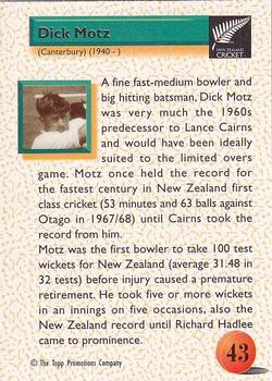 1995 The Topp Promotions Co. Centenary of New Zealand Cricket #43 Dick Motz Back