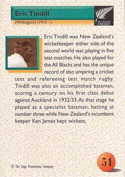 1995 The Topp Promotions Co. Centenary of New Zealand Cricket #51 Eric Tindill Back