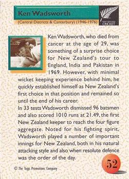 1995 The Topp Promotions Co. Centenary of New Zealand Cricket #52 Ken Wadsworth Back