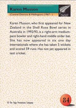 1995 The Topp Promotions Co. Centenary of New Zealand Cricket #84 Karen Musson Back