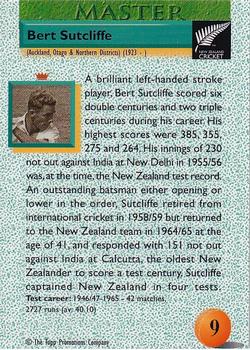1995 The Topp Promotions Co. Centenary of New Zealand Cricket - The Masters #9 Bert Sutcliffe Back