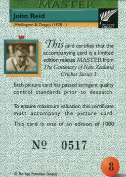 1995 The Topp Promotions Co. Centenary of New Zealand Cricket - The Masters #8 John Reid Back