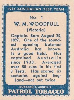 1934 Dudgeon & Arnell Australian Test Team #1 Bill Woodfull Back