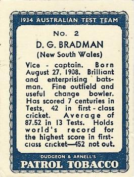 1934 Dudgeon & Arnell Australian Test Team #2 Don Bradman Back