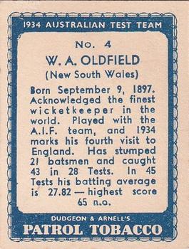 1934 Dudgeon & Arnell Australian Test Team #4 Bert Oldfield Back