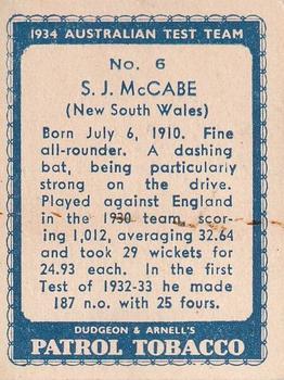 1934 Dudgeon & Arnell Australian Test Team #6 Stan McCabe Back