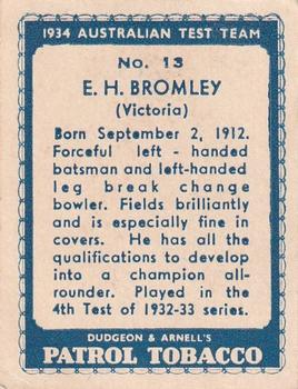 1934 Dudgeon & Arnell Australian Test Team #13 Ernest Bromley Back