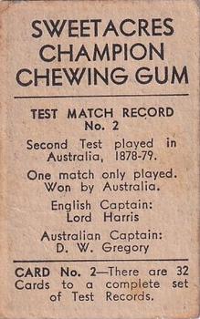 1932 Sweetacres Champion Chewing Gum #2 Iftikhar Ali Khan Pataudi Back