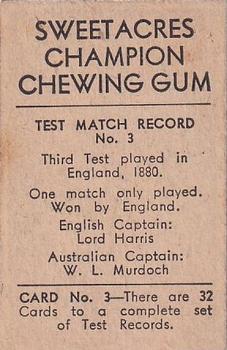 1932 Sweetacres Champion Chewing Gum #3 Tim Wall Back