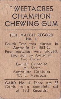 1932 Sweetacres Champion Chewing Gum #4 Clarrie Grimmett Back