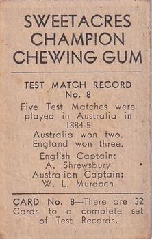 1932 Sweetacres Champion Chewing Gum #8 Bill Ponsford Back