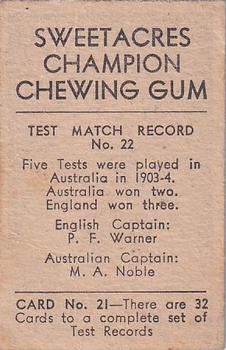 1932 Sweetacres Champion Chewing Gum #21 Victor Richardson Back