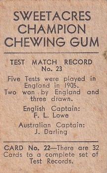 1932 Sweetacres Champion Chewing Gum #22 Laurie Nash Back