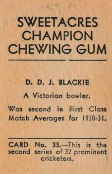 1932 Sweetacres Champion Chewing Gum #33 Don Blackie Back