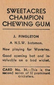 1932 Sweetacres Champion Chewing Gum #34 Jack Fingleton Back