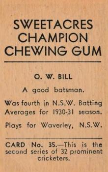 1932 Sweetacres Champion Chewing Gum #35 Wendell Bill Back