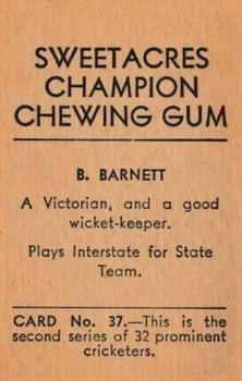 1932 Sweetacres Champion Chewing Gum #37 Ben Barnett Back