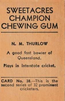 1932 Sweetacres Champion Chewing Gum #38 Pud Thurlow Back