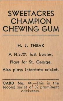 1932 Sweetacres Champion Chewing Gum #44 Henry Theak Back
