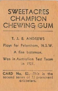 1932 Sweetacres Champion Chewing Gum #52 Tommy Andrews Back