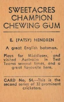 1932 Sweetacres Champion Chewing Gum #54 Patsy Hendren Back