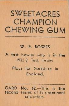 1932 Sweetacres Champion Chewing Gum #62 Bill Bowes Back