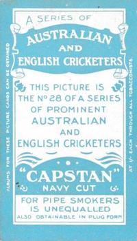 1911-12 Wills's Australian and English Cricketers #28 Jack Hutcheon Back