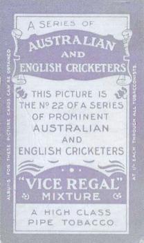1911-12 Wills's Australian and English Cricketers #22 Warwick Armstrong Back