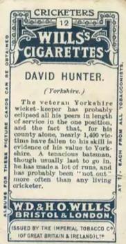 1908 WILLS's Cigarettes; Cricketers #12 David Hunter Back
