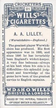 1908 WILLS's Cigarettes; Cricketers #21 Arthur Lilley Back
