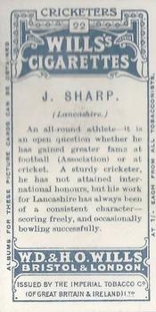 1908 WILLS's Cigarettes; Cricketers #22 John Sharp Back
