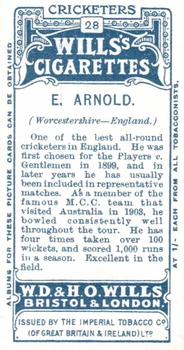 1908 WILLS's Cigarettes; Cricketers #28 Edward Arnold Back