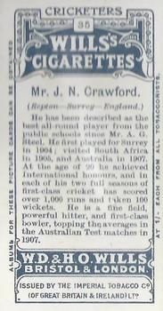 1908 WILLS's Cigarettes; Cricketers #35 Jack Crawford Back