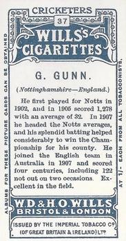 1908 WILLS's Cigarettes; Cricketers #37 George Gunn Back