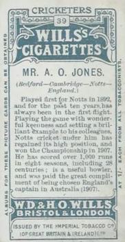 1908 WILLS's Cigarettes; Cricketers #39 Arthur Jones Back